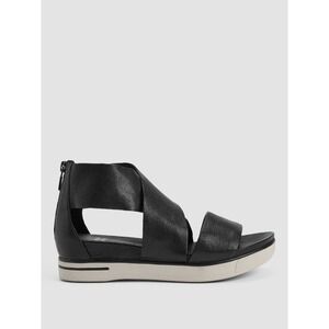Eileen Fisher Sport Platform Sandals Black Tumbled Leather Zip Comfort 8